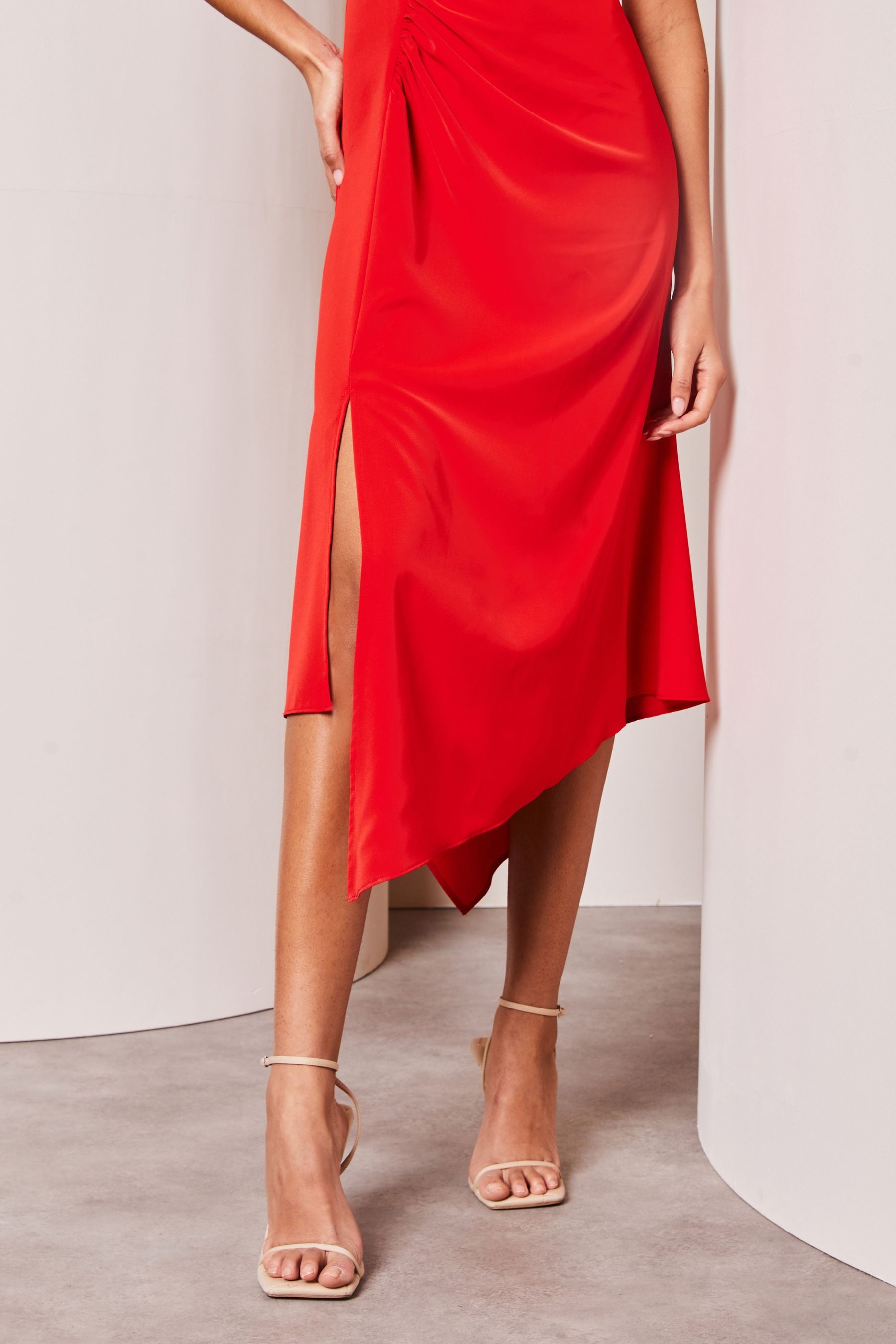 Buy Lipsy Red Cowl Neck Drape Front Ruched Midi Dress from the Next UK online shop