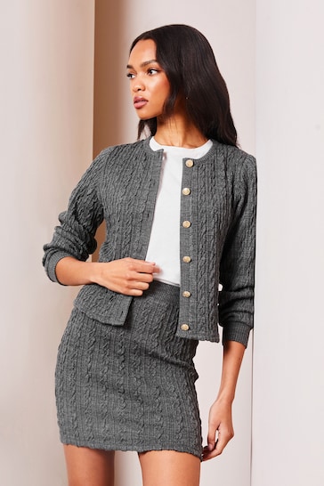 Lipsy Grey Petite Cable Knit Cardigan