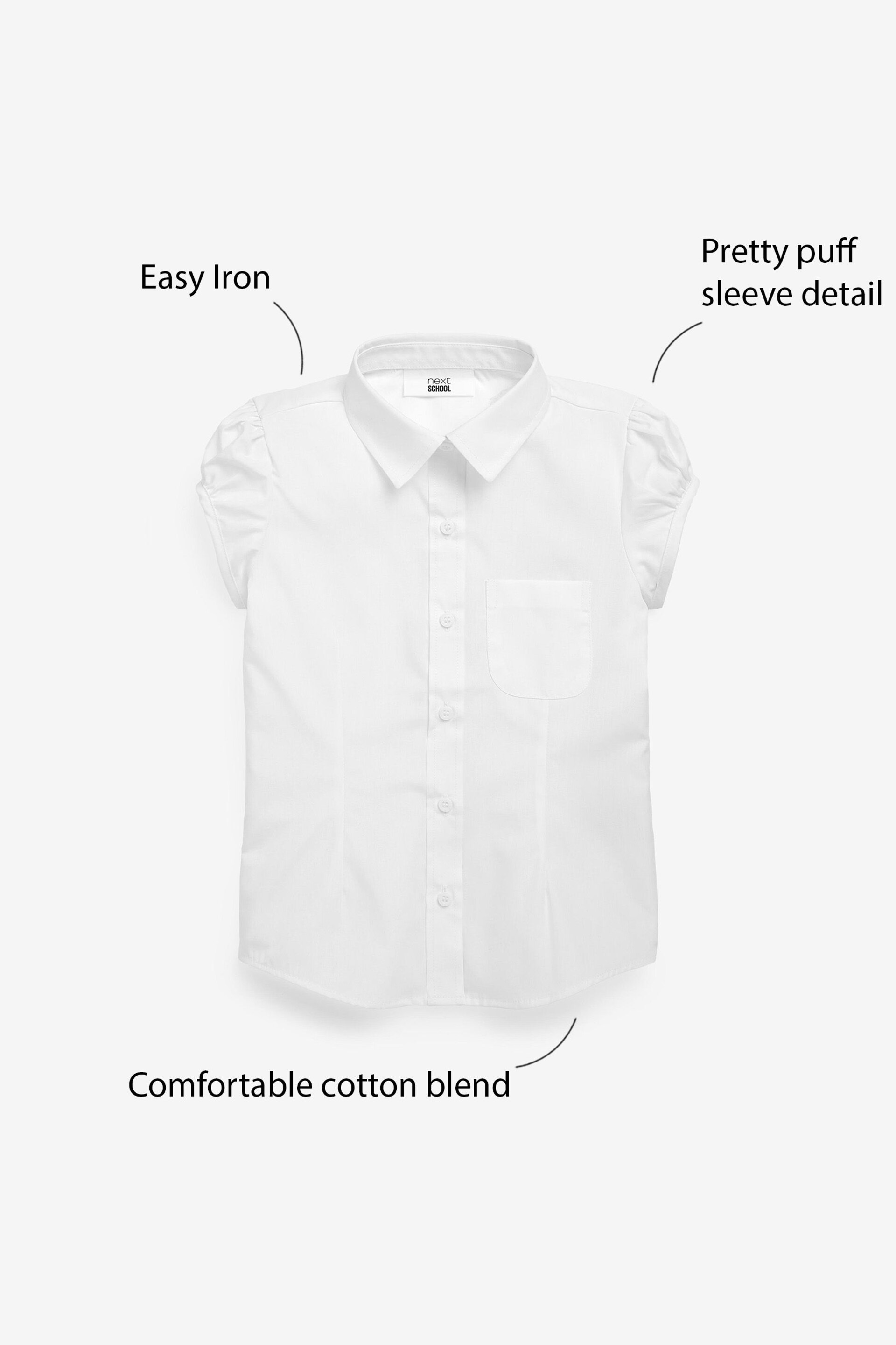 White 5 Pack Puff Sleeve School Shirts (3-16yrs) - Image 3 of 6