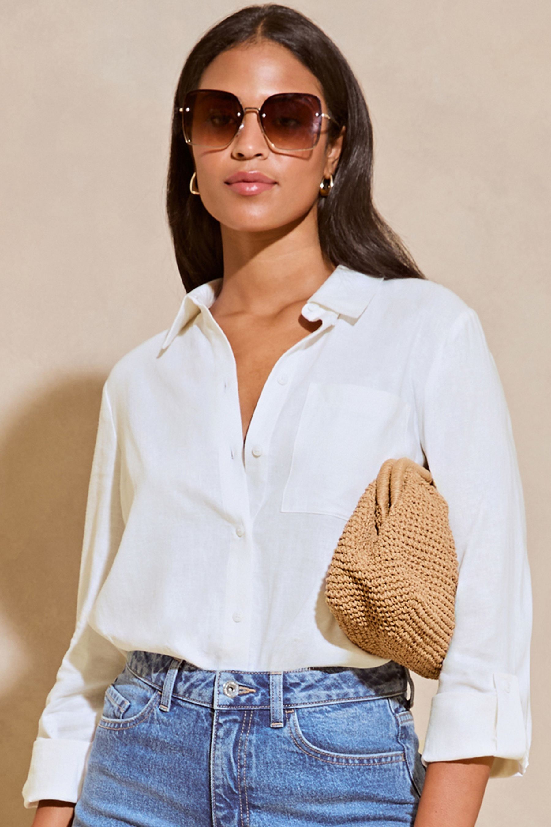 Buy Lipsy White Linen Blend Button Through Shirt from the Next UK online shop