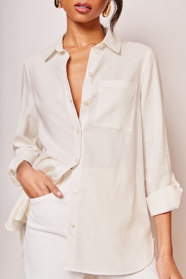 Lipsy White Linen Blend Button Through Shirt
