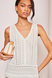 Lipsy White Petite Broderie V Neck Vest - Image 4 of 4