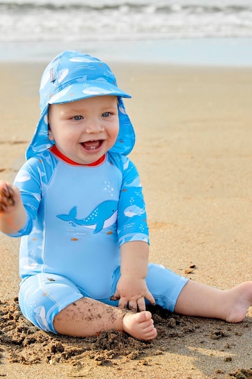 JoJo Maman Bébé Blue Shark UPF 50 1-Piece Sun Protection Suit
