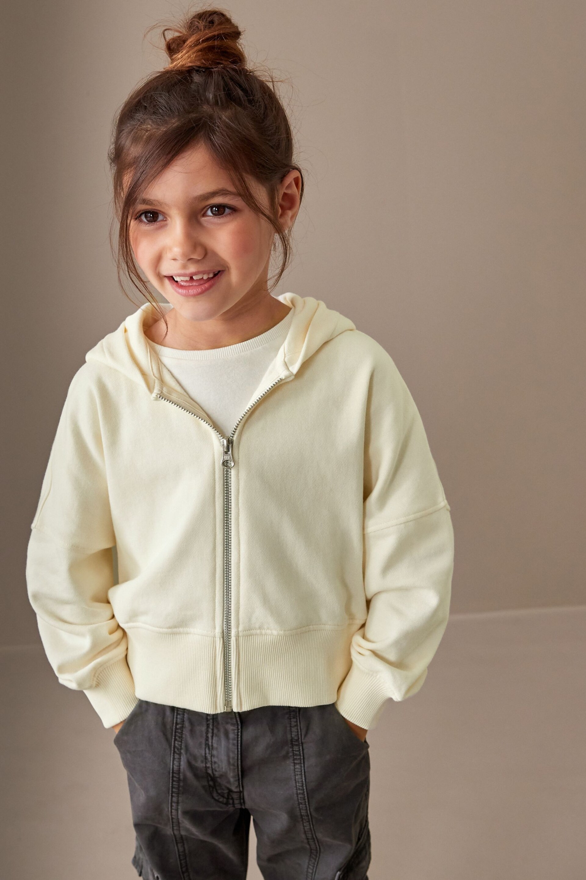 Cream Neutral Zip Through Hoodie (3-16yrs) - Image 1 of 6