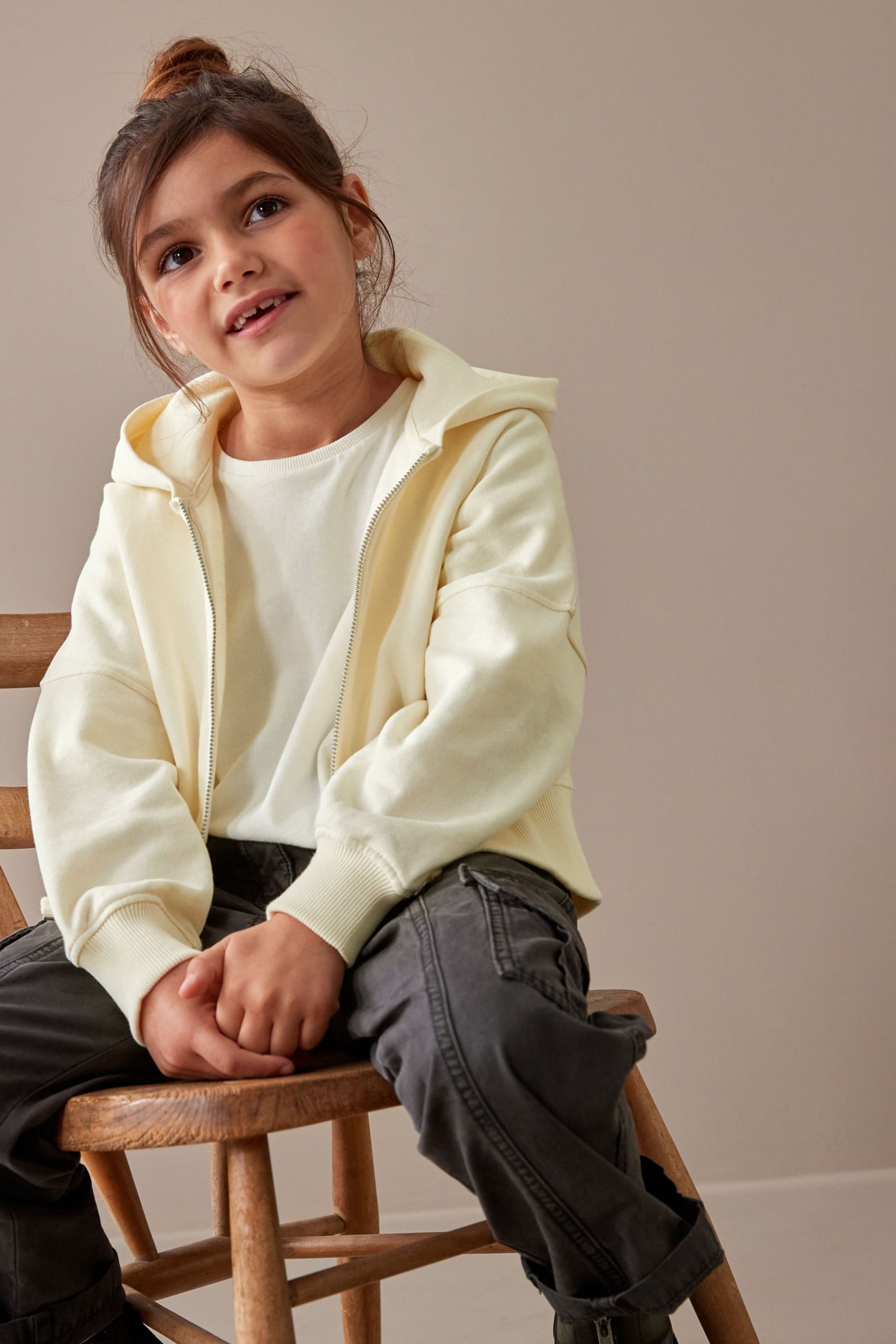 Cream Neutral Zip Through Hoodie (3-16yrs) - Image 3 of 6