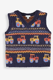 JoJo Maman Bébé Navy Blue Tractor Fair Isle Tank Top - Image 2 of 3