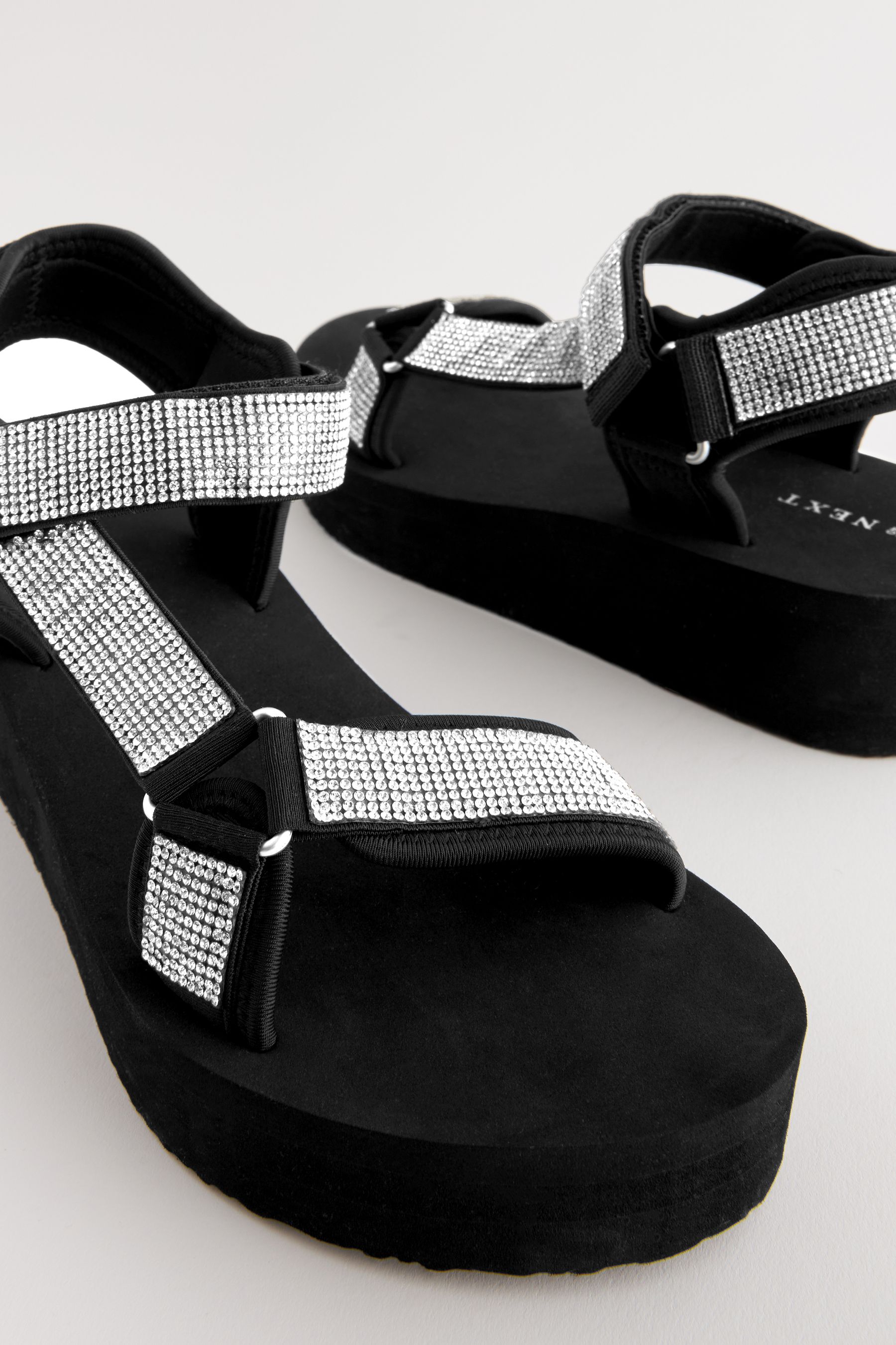 Buy Black Bling Velcro Strap Sandals from the Next UK online shop