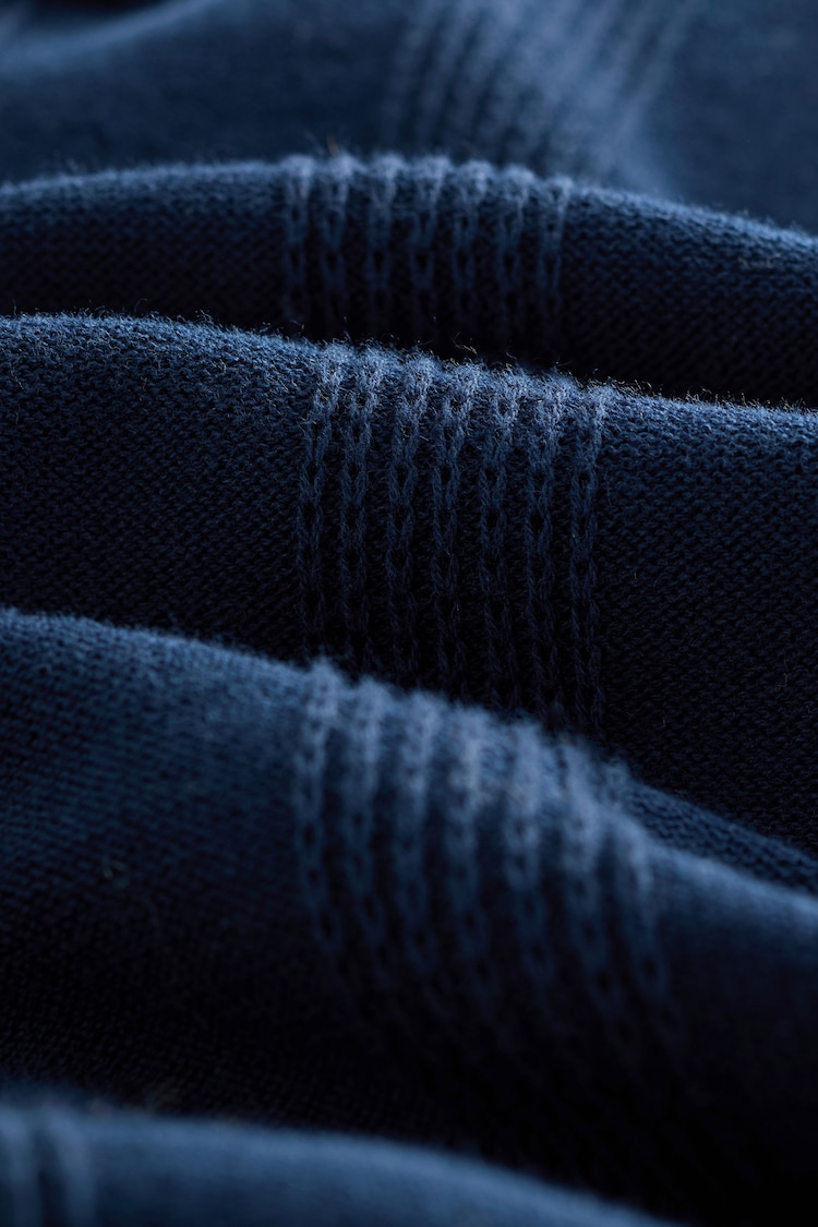 Navy Blue Knitted Long Sleeve Polo Shirt - Image 7 of 7