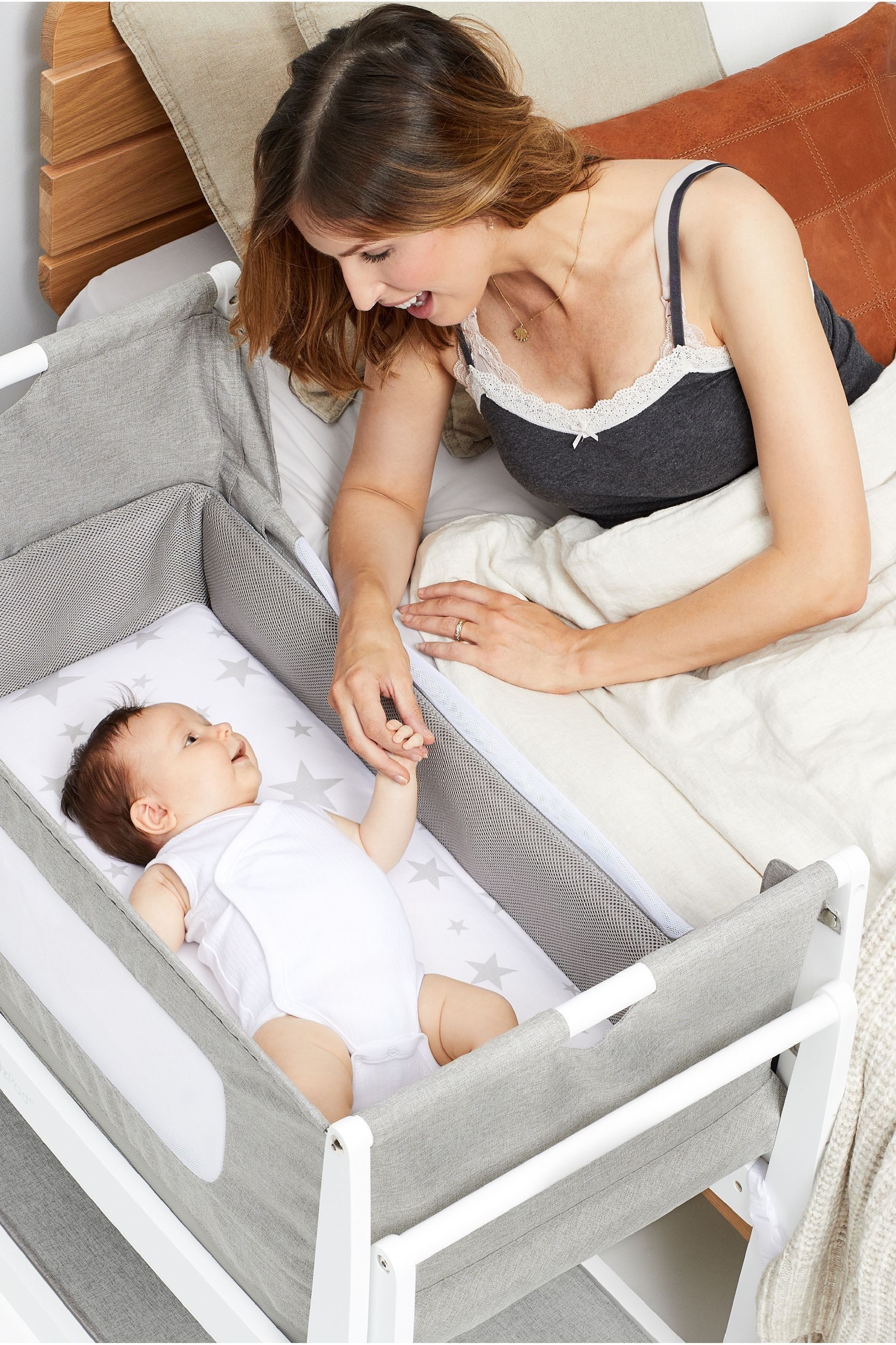 Grey 2024 bedside crib