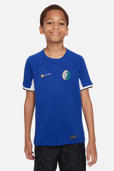 tilpasningsevne Næste binær Buy Nike Blue Big Kids Dri-FIT Chelsea FC 2023/24 Stadium Home Soccer Jersey  from the Next UK online shop