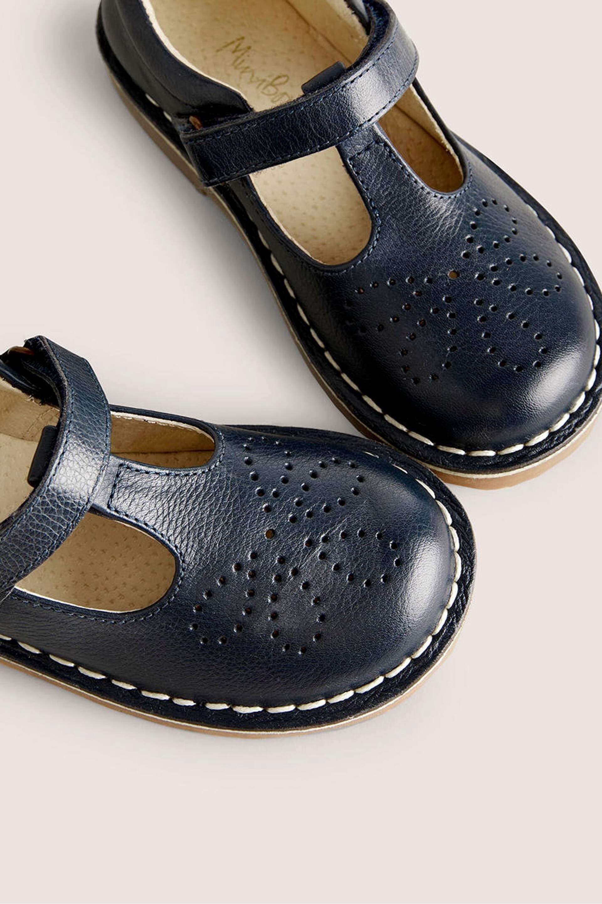 Boden Navy Leather T-Bar School Shoes - Image 3 of 3