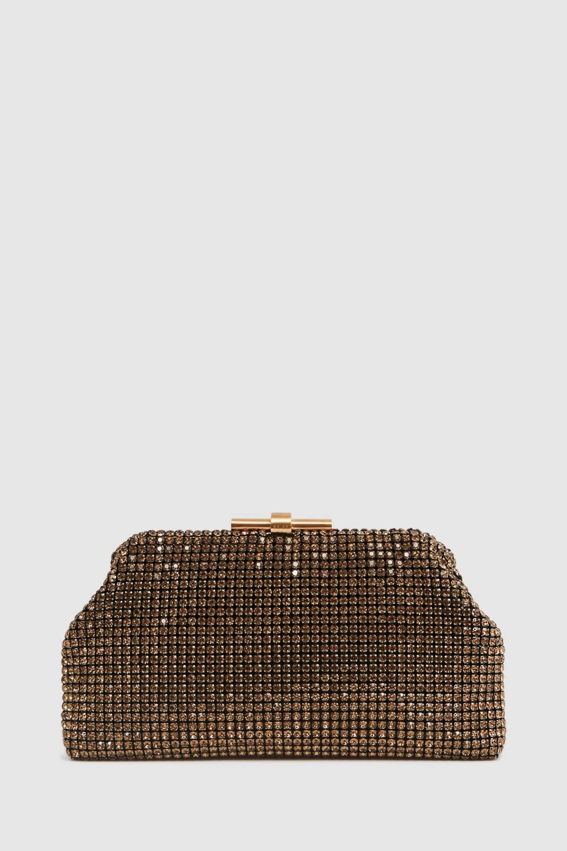 Reiss Gold Adaline Embellished Clutch Bag - Image 1 of 5