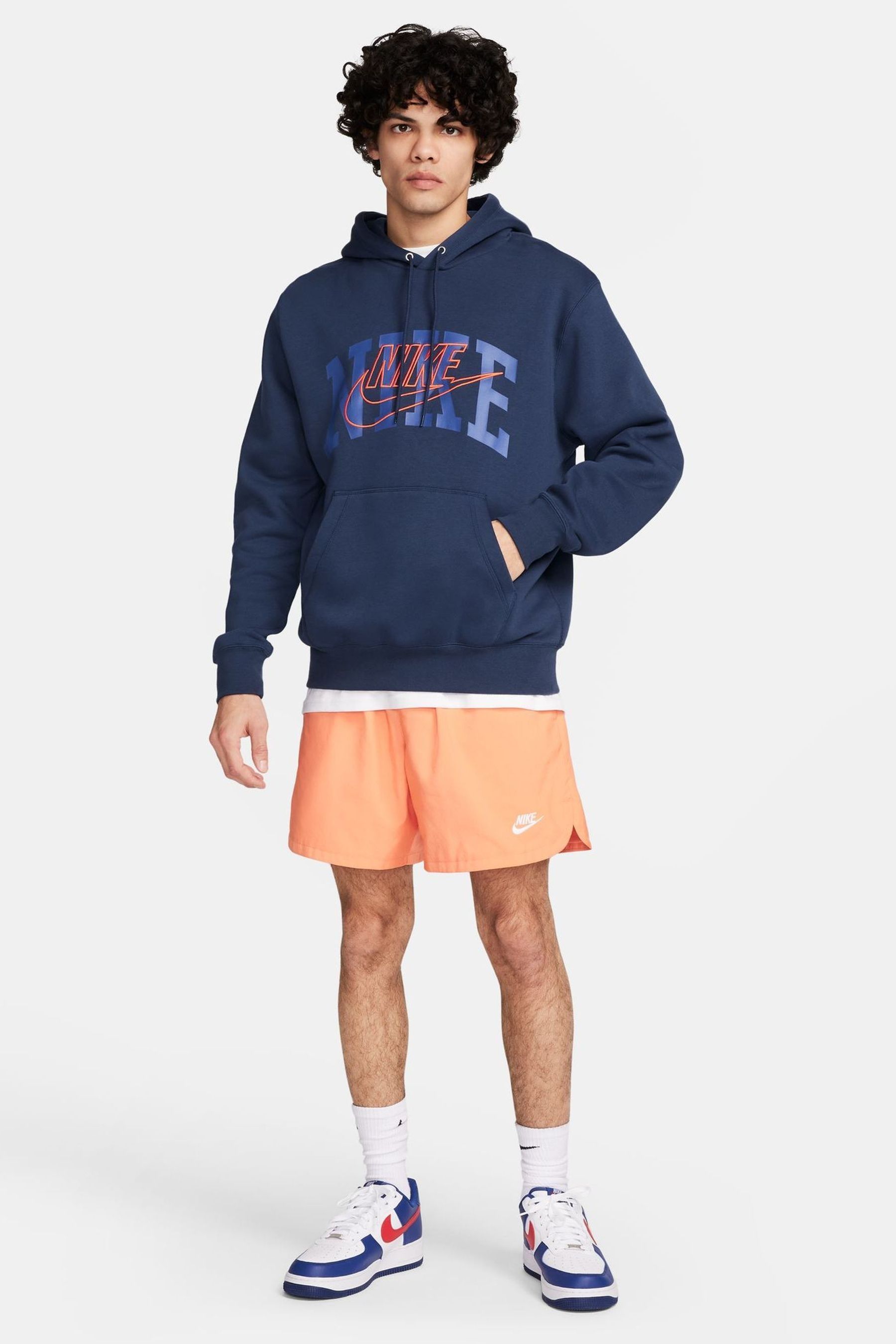 Buy Nike Blue Club Fleece Brushed Back Pullover Hoodie from the
