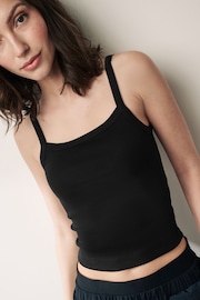 Black Ribbed Square Neck Strappy Cami Top - Image 4 of 6