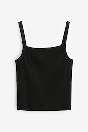 Black Ribbed Square Neck Strappy Cami Top - Image 5 of 6