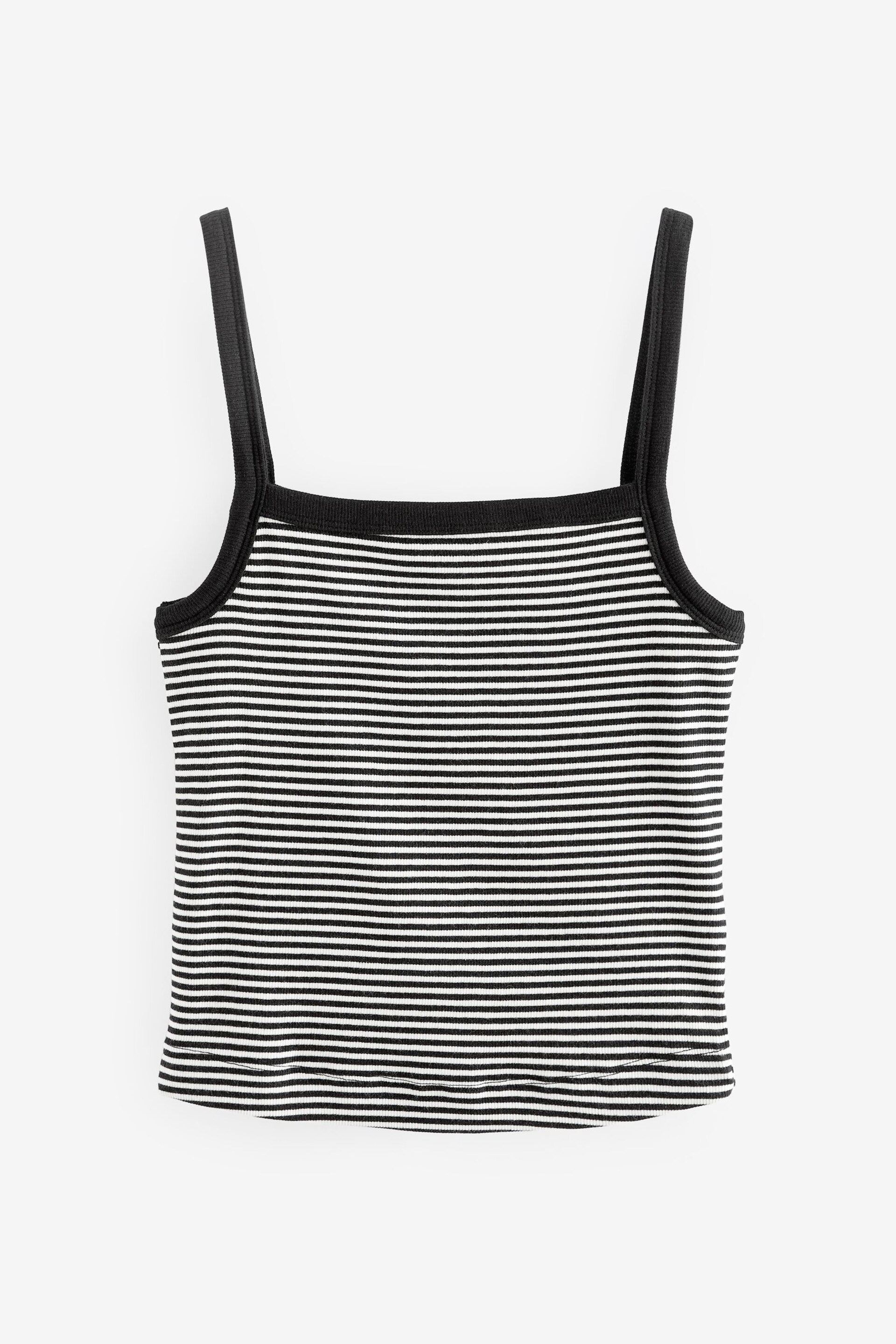 Black/White Stripe Ribbed Square Neck Strappy Cami Top - Image 5 of 6