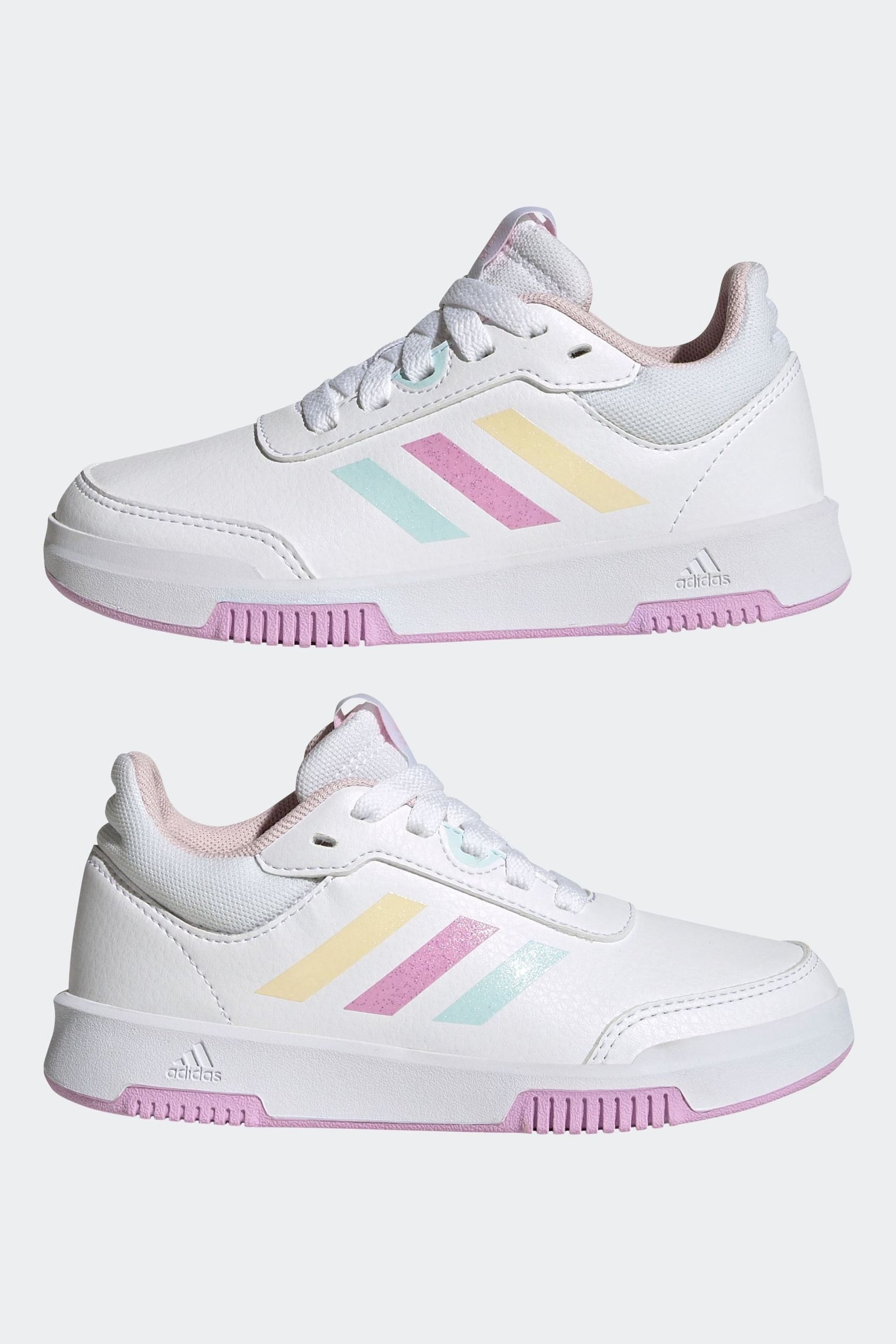 adidas White/Pink Tensaur Sport Training Lace Shoes - Image 5 of 9