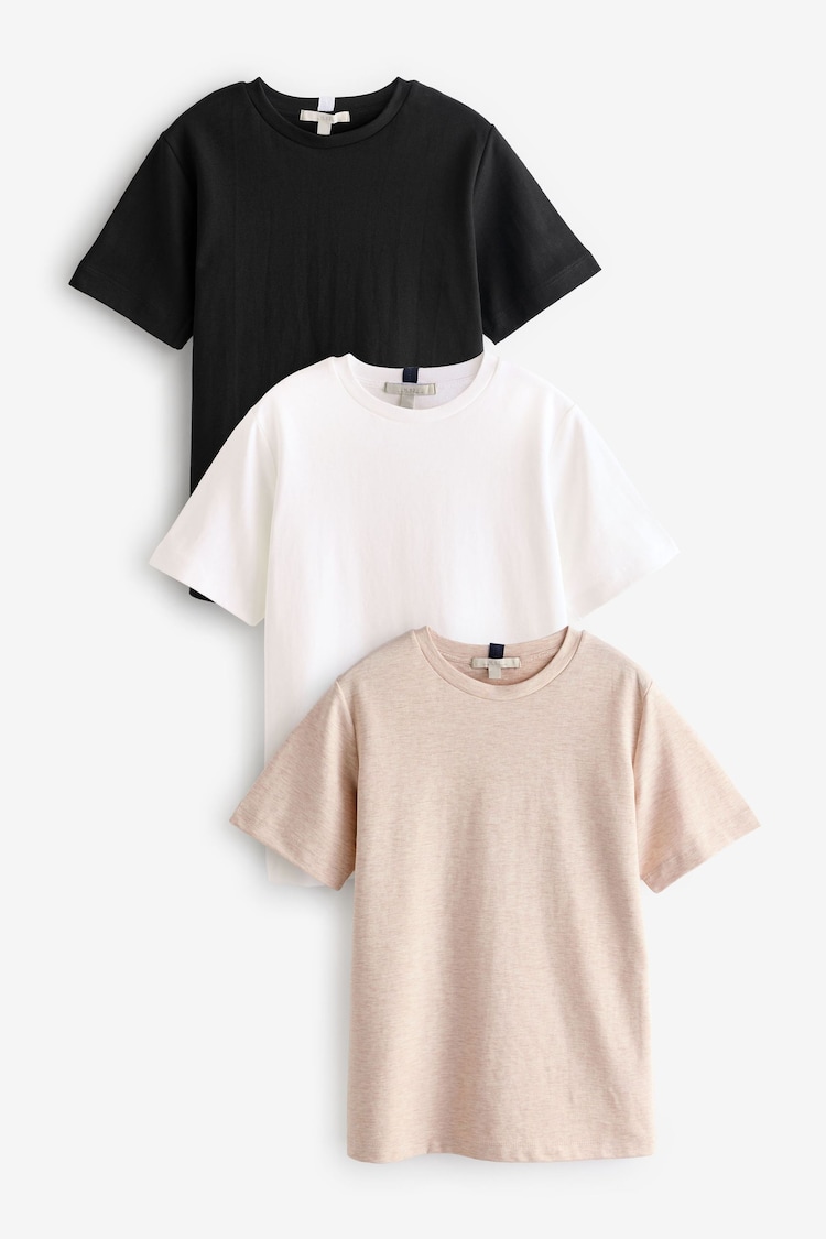 Black/White/Nude Heavyweight Basic 100% Cotton T-Shirts 3 Pack - Image 1 of 9