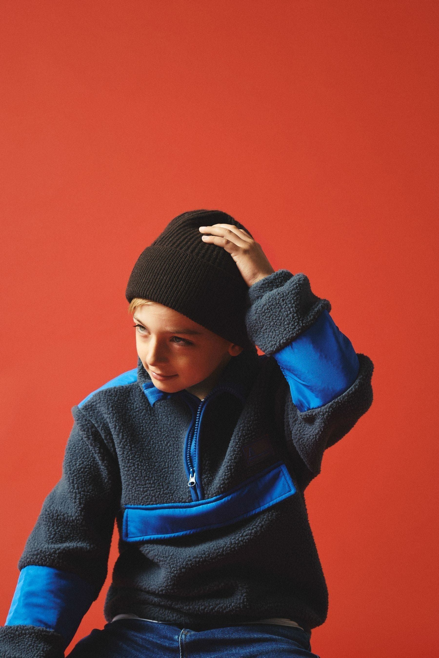 Name It Blue Black Teddy Fleece Contrast Jumper