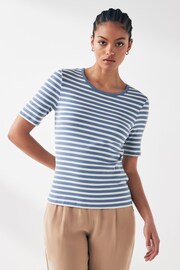 GANT Blue Breton Striped Cotton Stretch Ribbed T-Shirt - Image 1 of 6