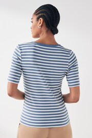 GANT Blue Breton Striped Cotton Stretch Ribbed T-Shirt - Image 2 of 6