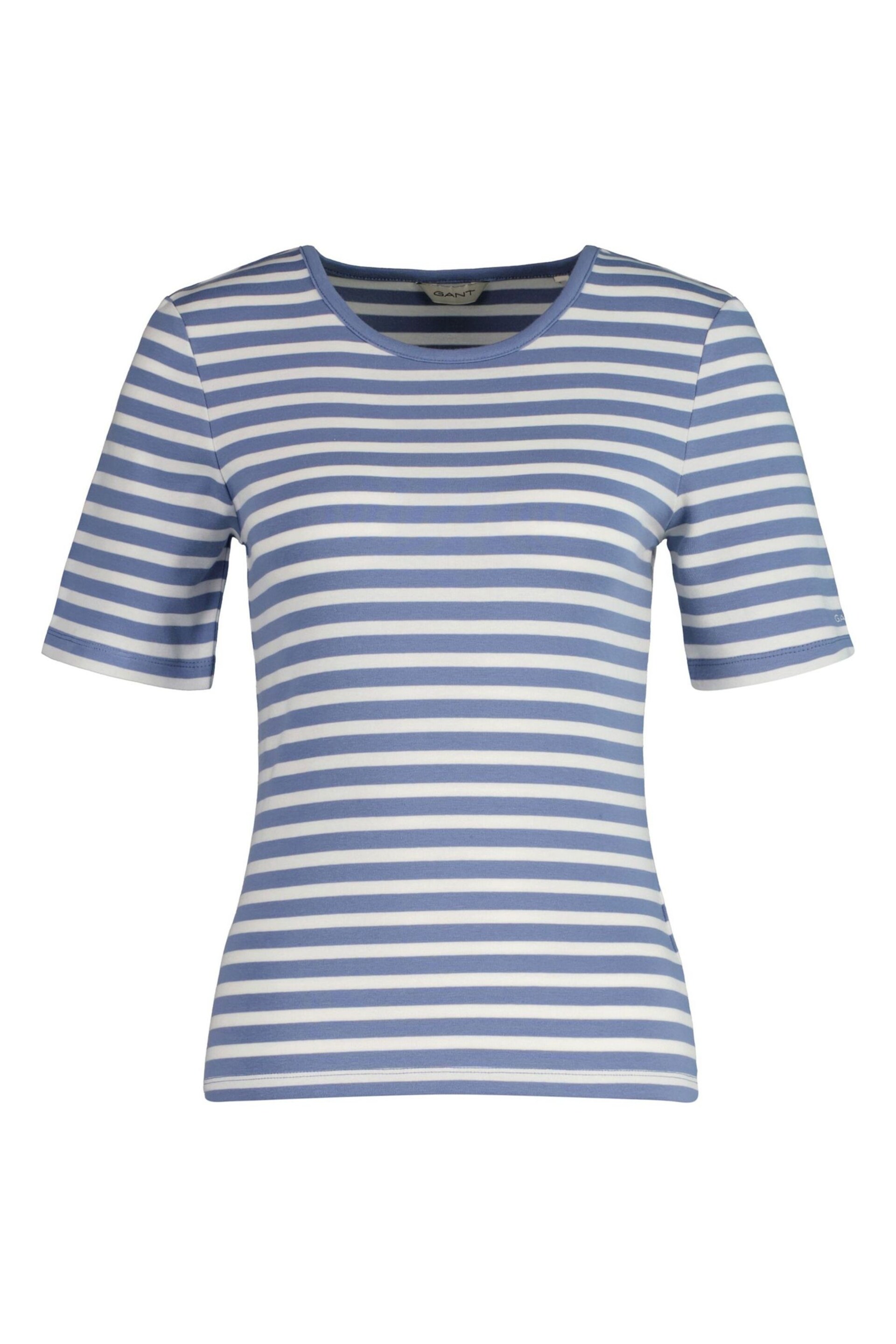 GANT Blue Breton Striped Cotton Stretch Ribbed T-Shirt - Image 5 of 6