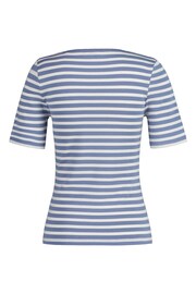 GANT Blue Breton Striped Cotton Stretch Ribbed T-Shirt - Image 6 of 6