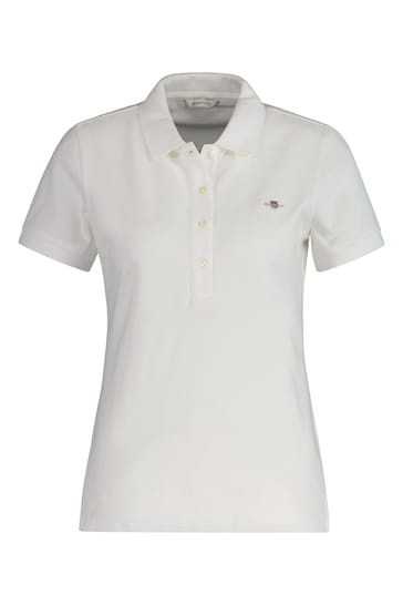 GANT Shield Cap Sleeve Piqué White Polo Shirt
