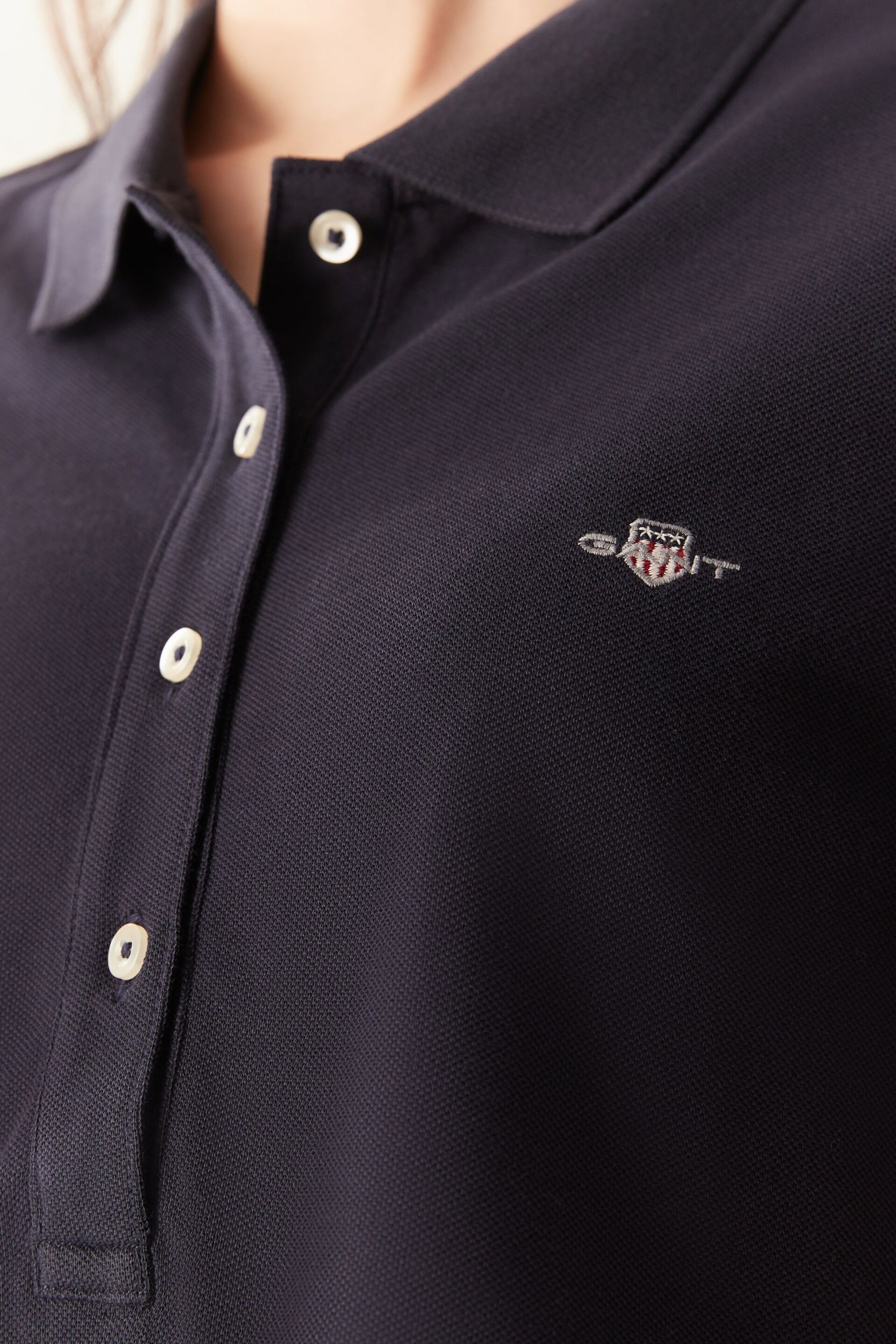 GANT Blue Shield Cap Sleeve Piqué Polo Shirt - Image 3 of 5