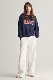 GANT Blue Relaxed Fit Embroidered Logo Sweatshirt - Image 1 of 6