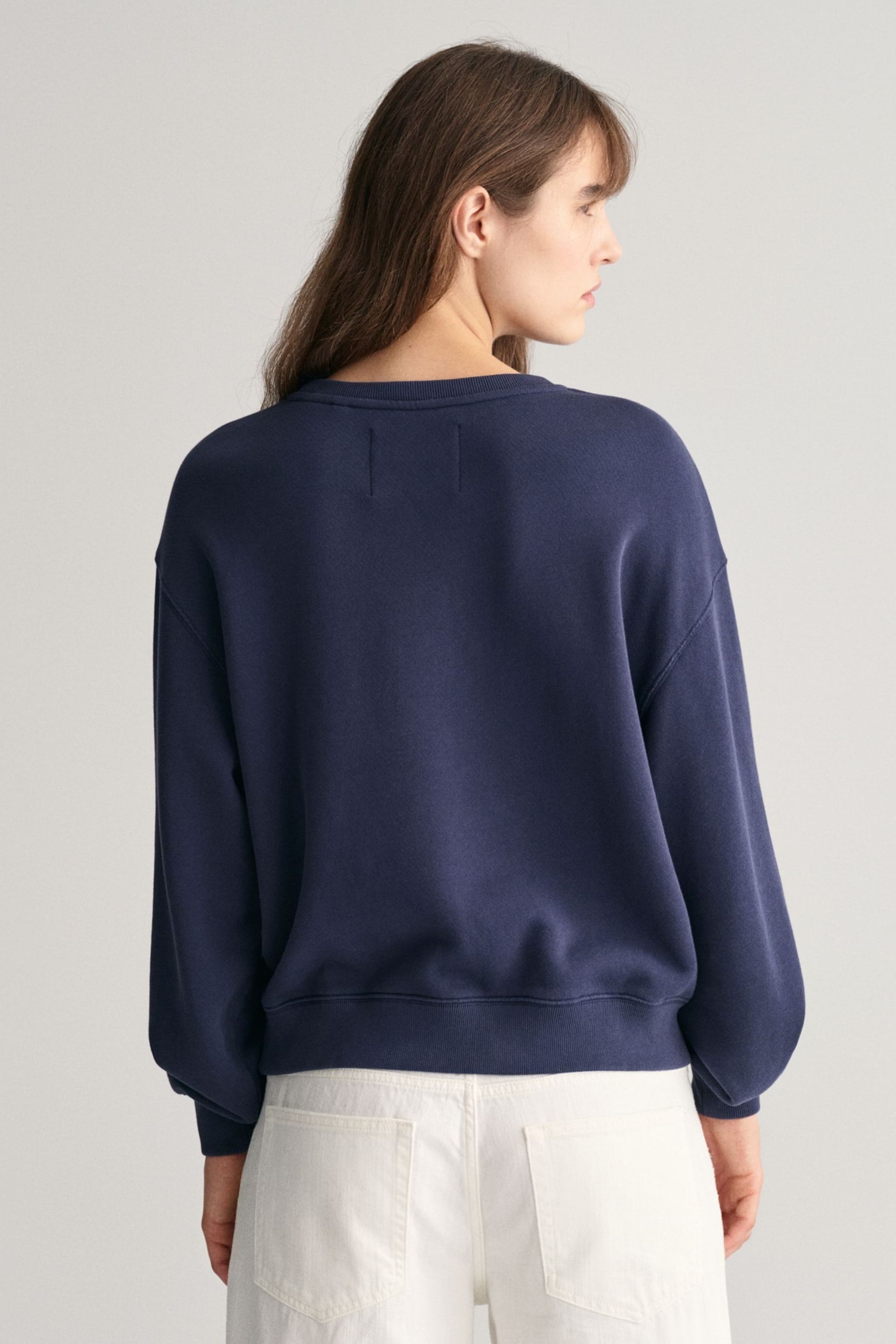 GANT Blue Relaxed Fit Embroidered Logo Sweatshirt - Image 2 of 6