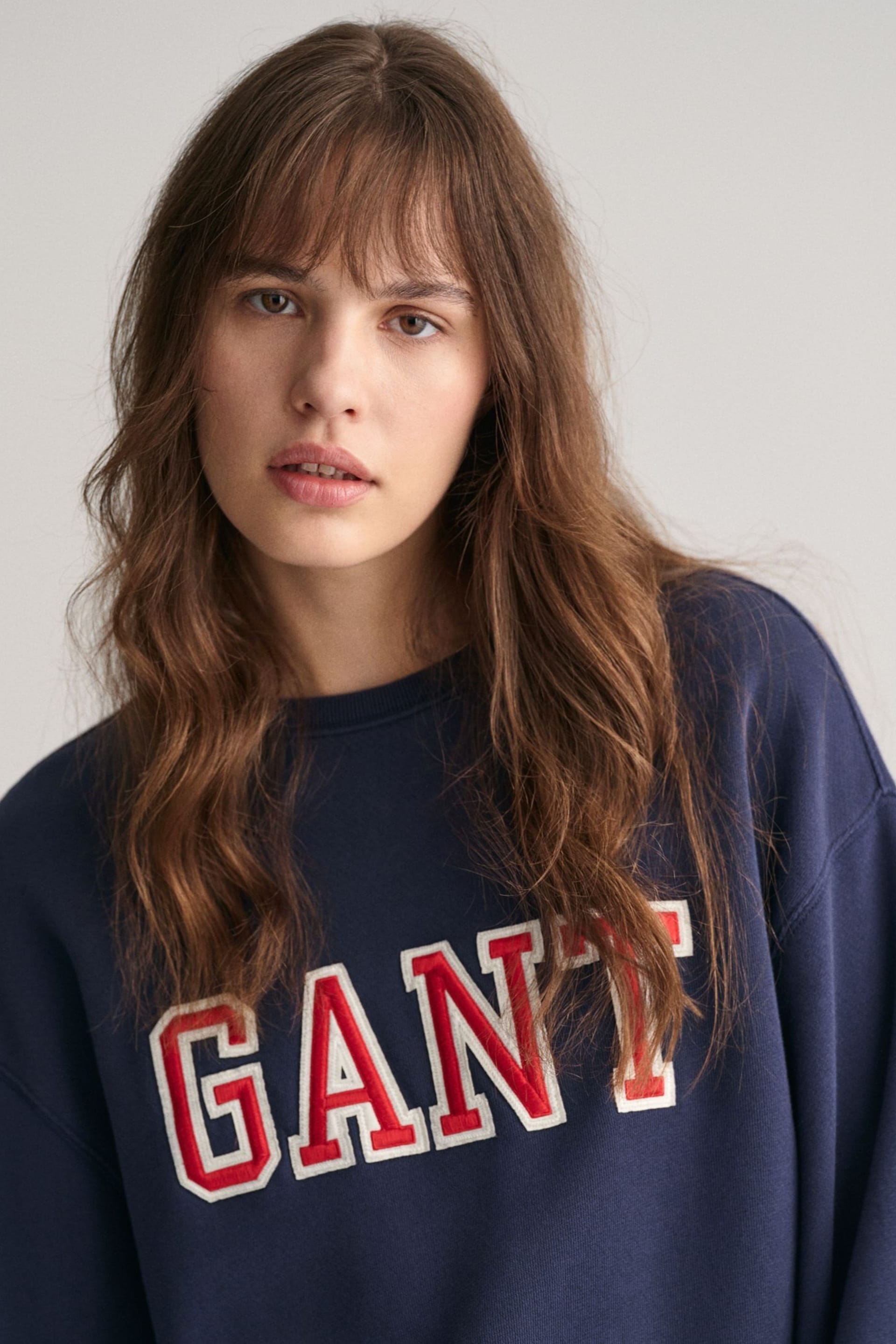 GANT Blue Relaxed Fit Embroidered Logo Sweatshirt - Image 3 of 6