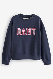 GANT Blue Relaxed Fit Embroidered Logo Sweatshirt - Image 6 of 6