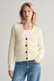GANT Cream Textured Knit Relaxed Cotton Cardigan - Image 1 of 5