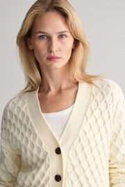 GANT Cream Textured Knit Relaxed Cotton Cardigan - Image 4 of 5