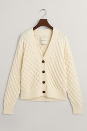 GANT Cream Textured Knit Relaxed Cotton Cardigan - Image 5 of 5
