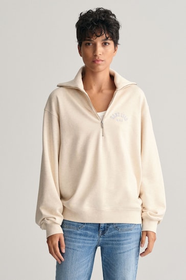 GANT Cream Arch Graphic Half Zip Sweatshirt