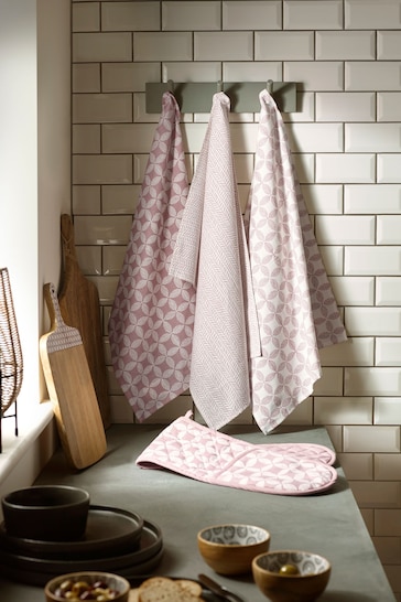 Set of 3 Pink Geo Tea Towels