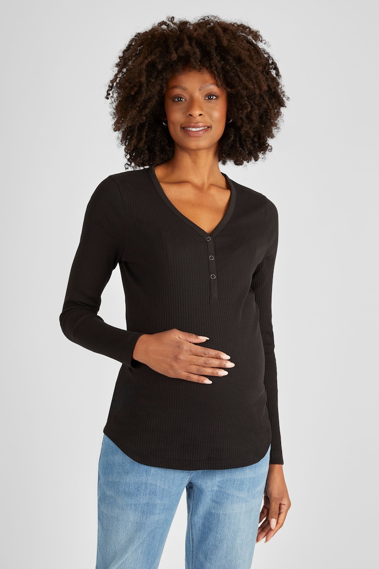 JoJo Maman Bébé Black Popper Front Maternity Top - Image 1 of 4