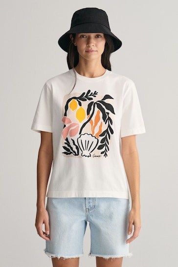 GANT Cream Palm Print Relaxed Fit T-Shirt