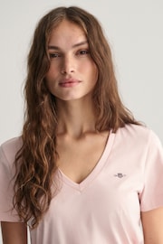 GANT Pink Shield Logo V-Neck T-Shirt - Image 3 of 4