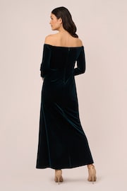 Adrianna Papell Green Velvet Off The Shoulder Gown - Image 2 of 7