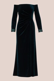 Adrianna Papell Green Velvet Off The Shoulder Gown - Image 6 of 7
