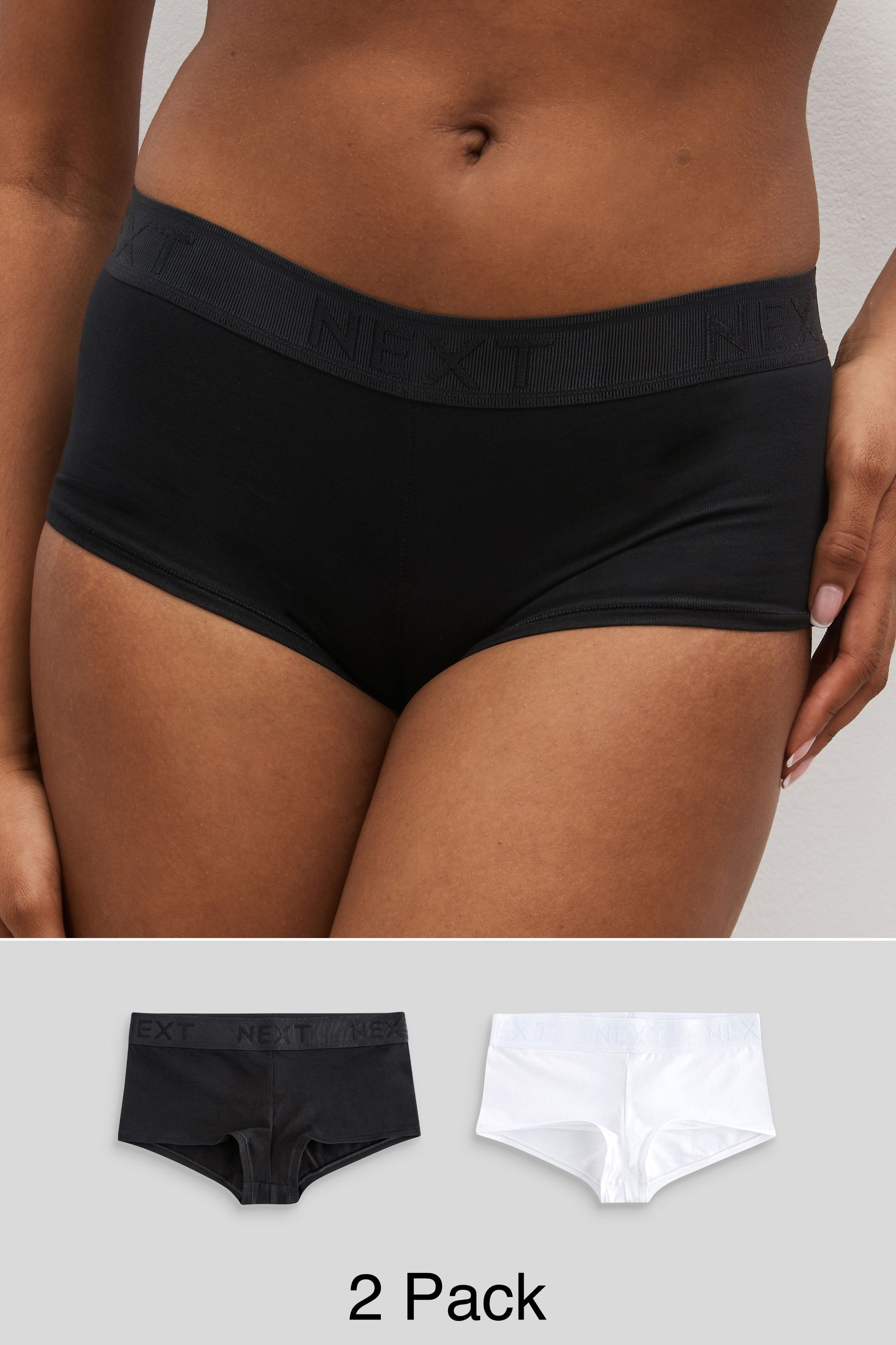 Buy Black White Logo Boy Short Knickers 2 Pack from the Next UK online shop