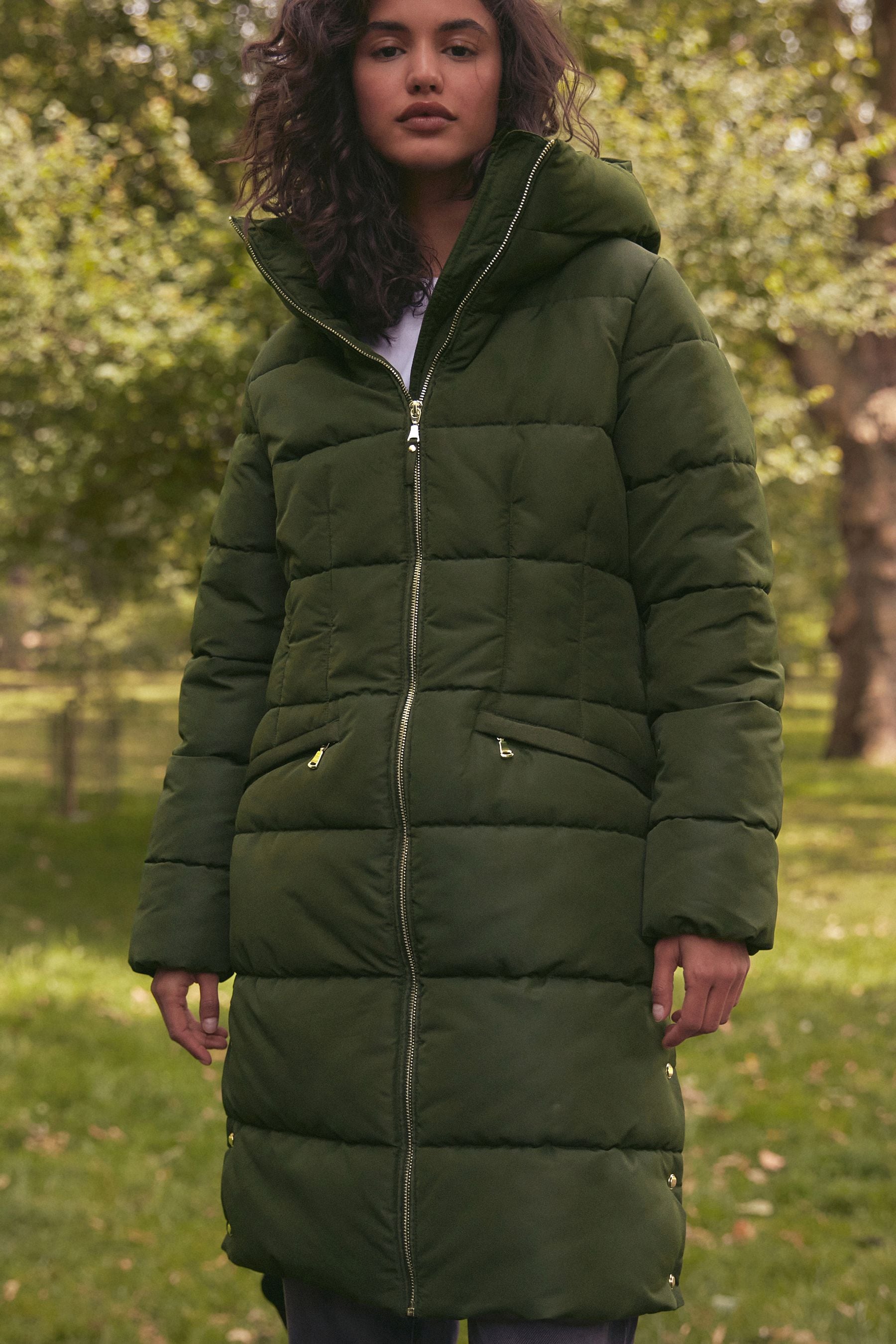 Buy Khaki Green Shower Resistant Padded Puffer Hooded Mid Length Coat from the Next UK online shop