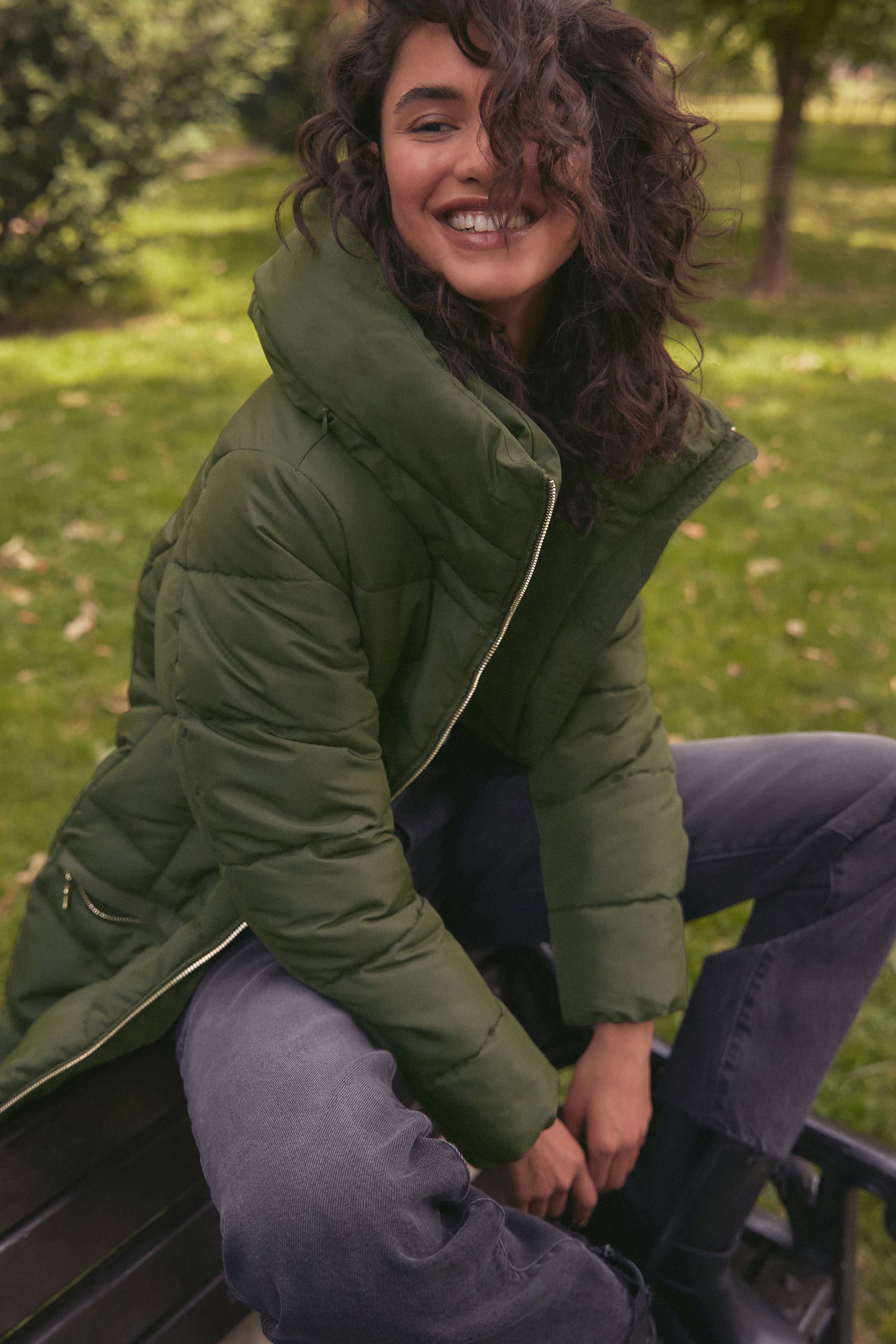 Next green padded jacket store