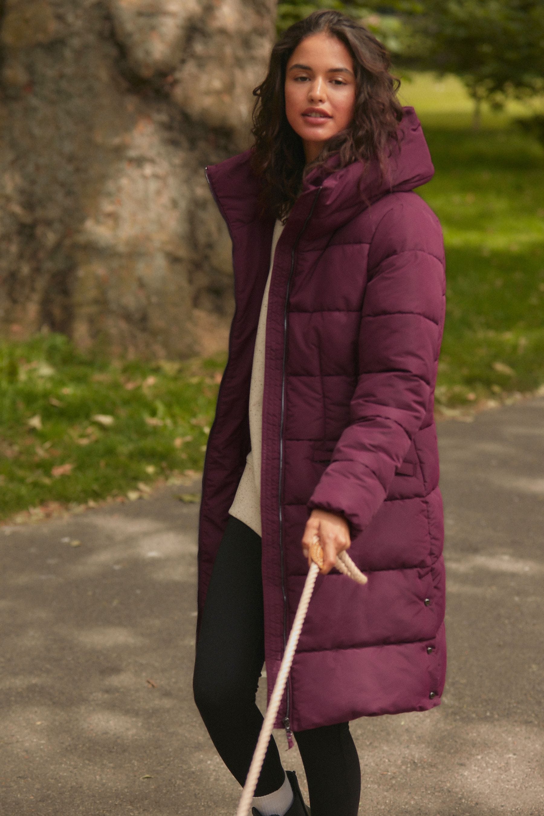 Buy Burgundy Shower Resistant Padded Puffer Hooded Mid Length Coat from the Next UK online shop