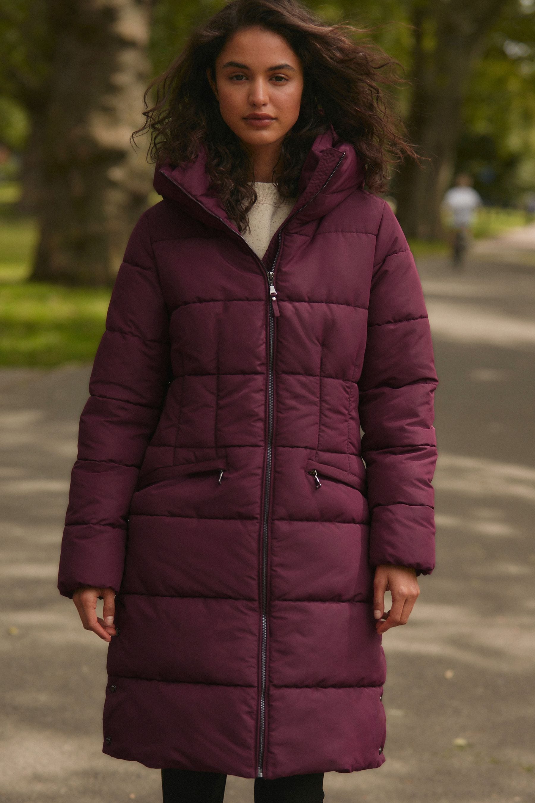Buy Burgundy Shower Resistant Padded Puffer Hooded Mid Length Coat from the Next UK online shop