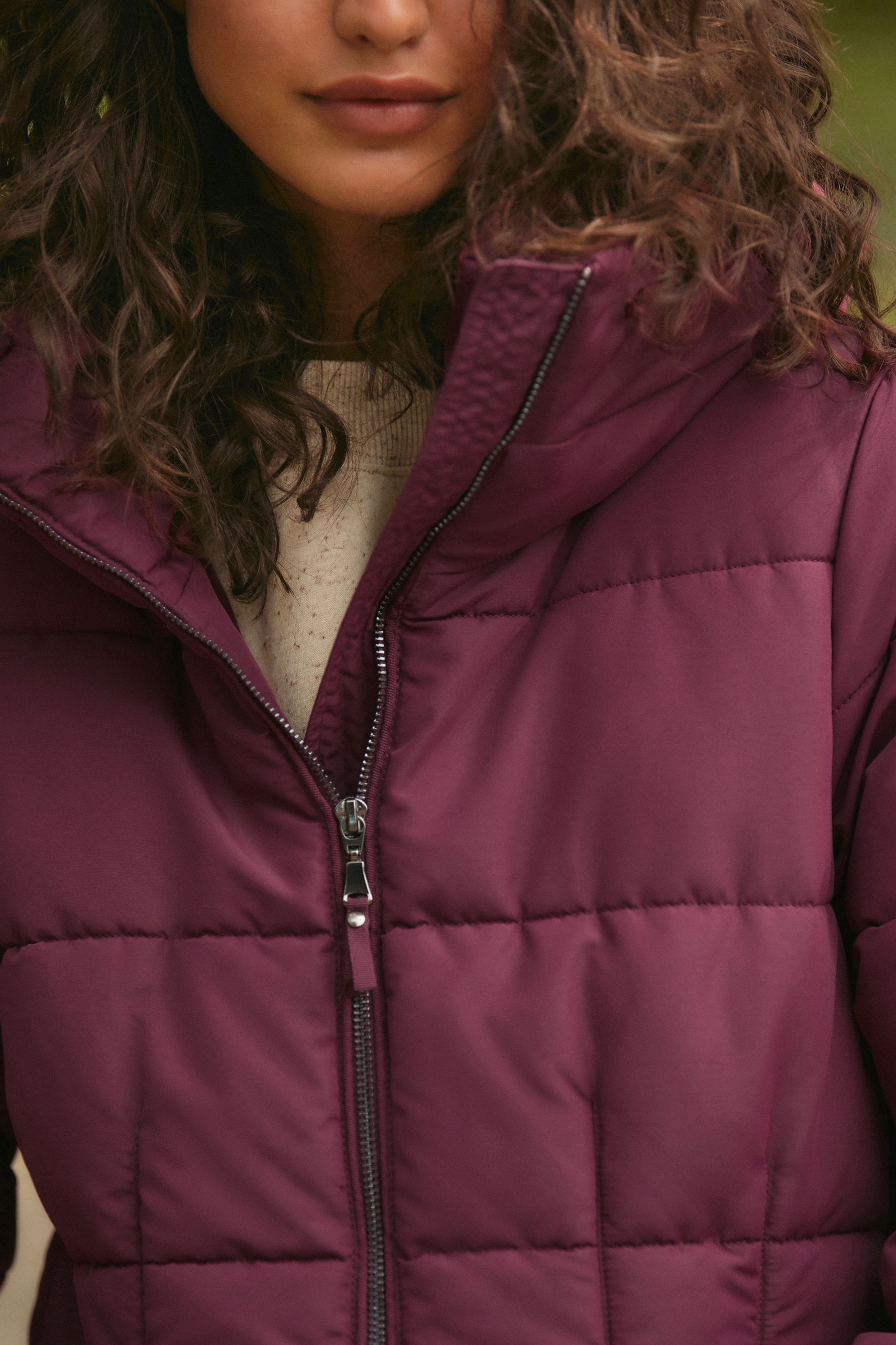 Buy Burgundy Shower Resistant Padded Puffer Hooded Mid Length Coat from Next United Arab Emirates
