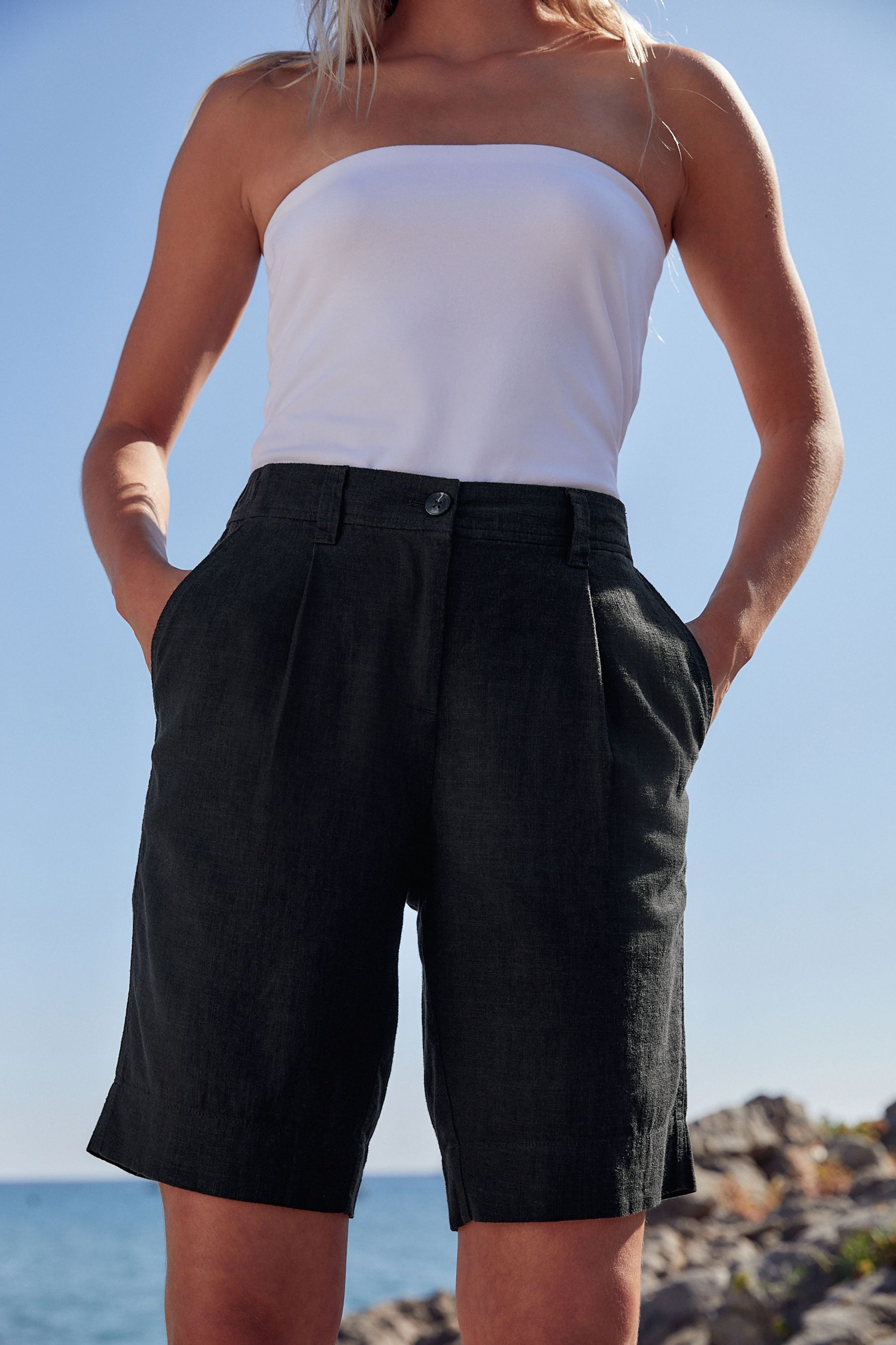 Knee length black shorts cheap